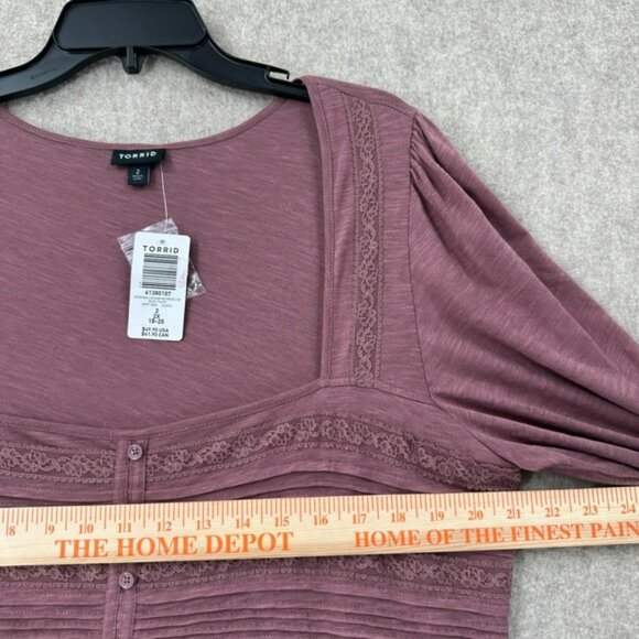 NWT Torrid Babydoll Cotton Modal Slub Square Neck Pintuck Top Rose Taupe 2X - Picture 9 of 10